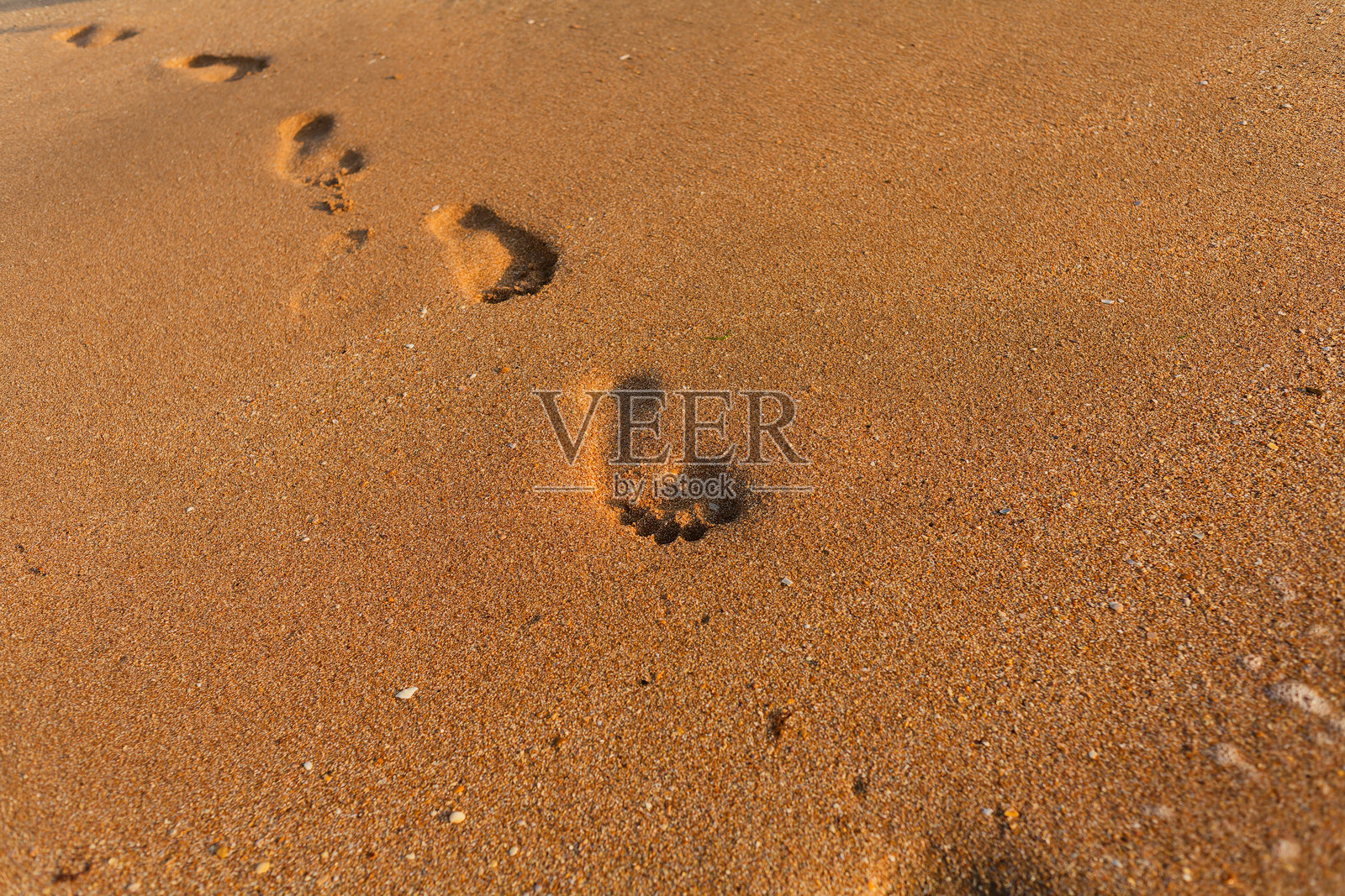 赤脚印向沙滩地平线延伸照片摄影图片