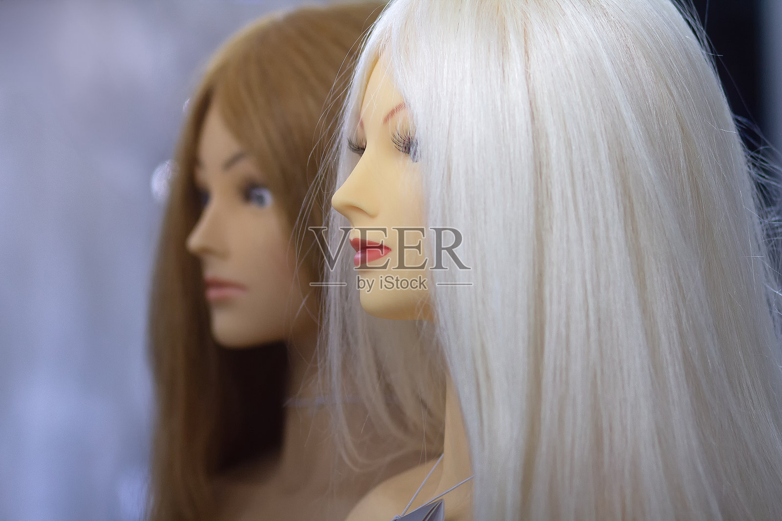 逼真的假人头展示各种假发照片摄影图片