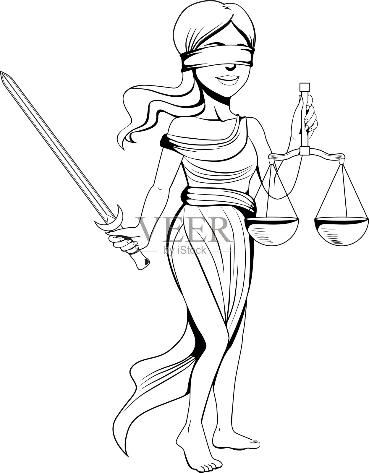 正义女神线描插画图片素材