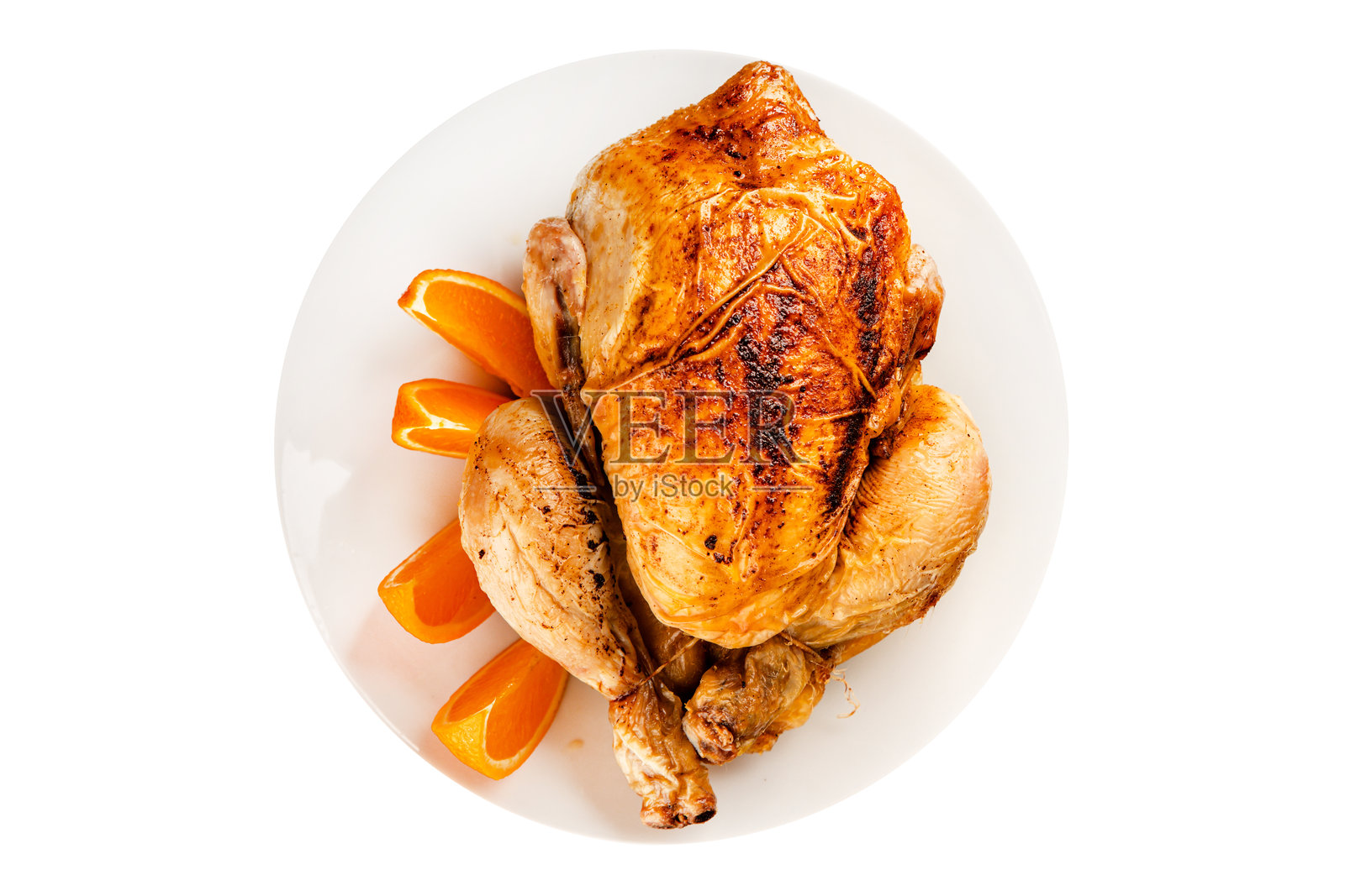 烤橙子鸡，整只烤鸡，圣诞节日菜肴，新年，天然产品，美味小吃，新鲜美味，美食背景，桌面，乡村风格，俯视，留白照片摄影图片