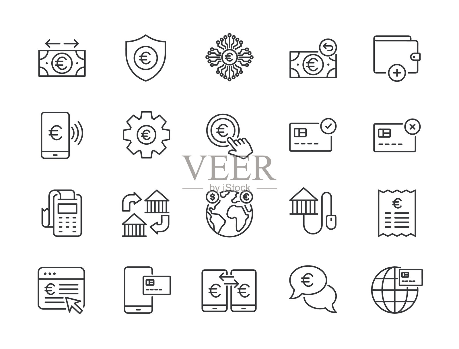 欧元支付图标-可编辑描边细线系列图标插画图片素材