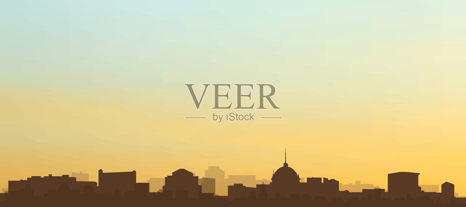 瓦伦西亚，西班牙，城市天际线全景海报插画图片素材