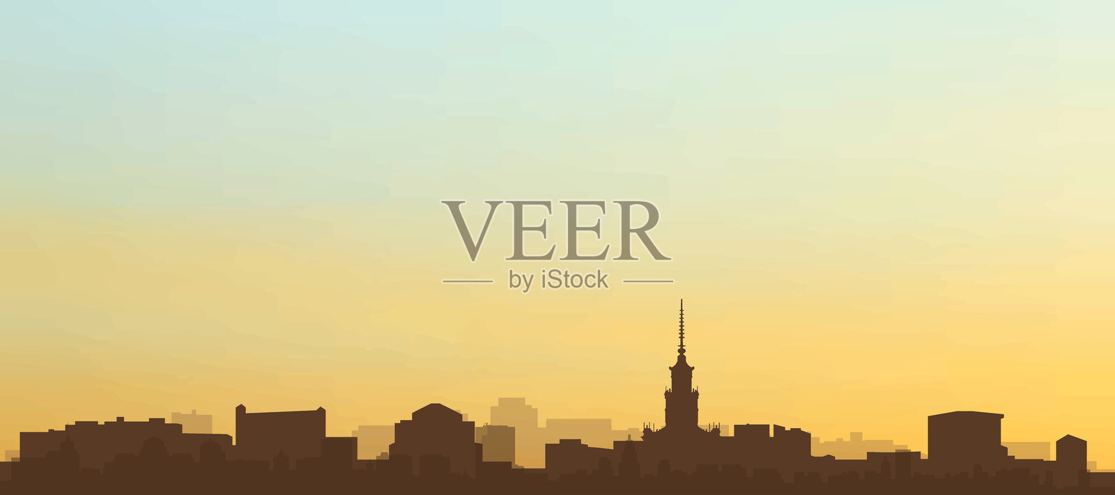 波兰华沙通用城市天际线全景海报插画图片素材