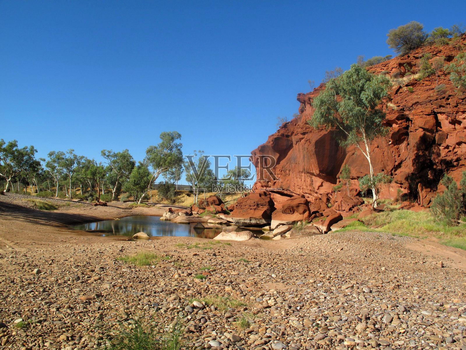 澳大利亚芬克峡谷国家公园的红岩峭壁与溪流，内陆荒漠风光照片摄影图片