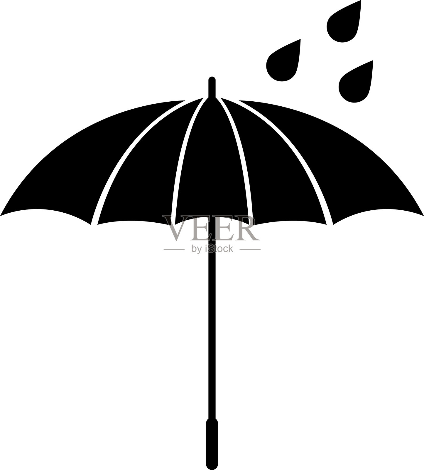 保持干燥。上方有水滴的撑开的雨伞。对湿气或潮湿敏感。警告标志。有雨滴的撑开的雨伞。包装上的标记。运输标记。矢量图、png 或 jpeg 文件。插画图片素材