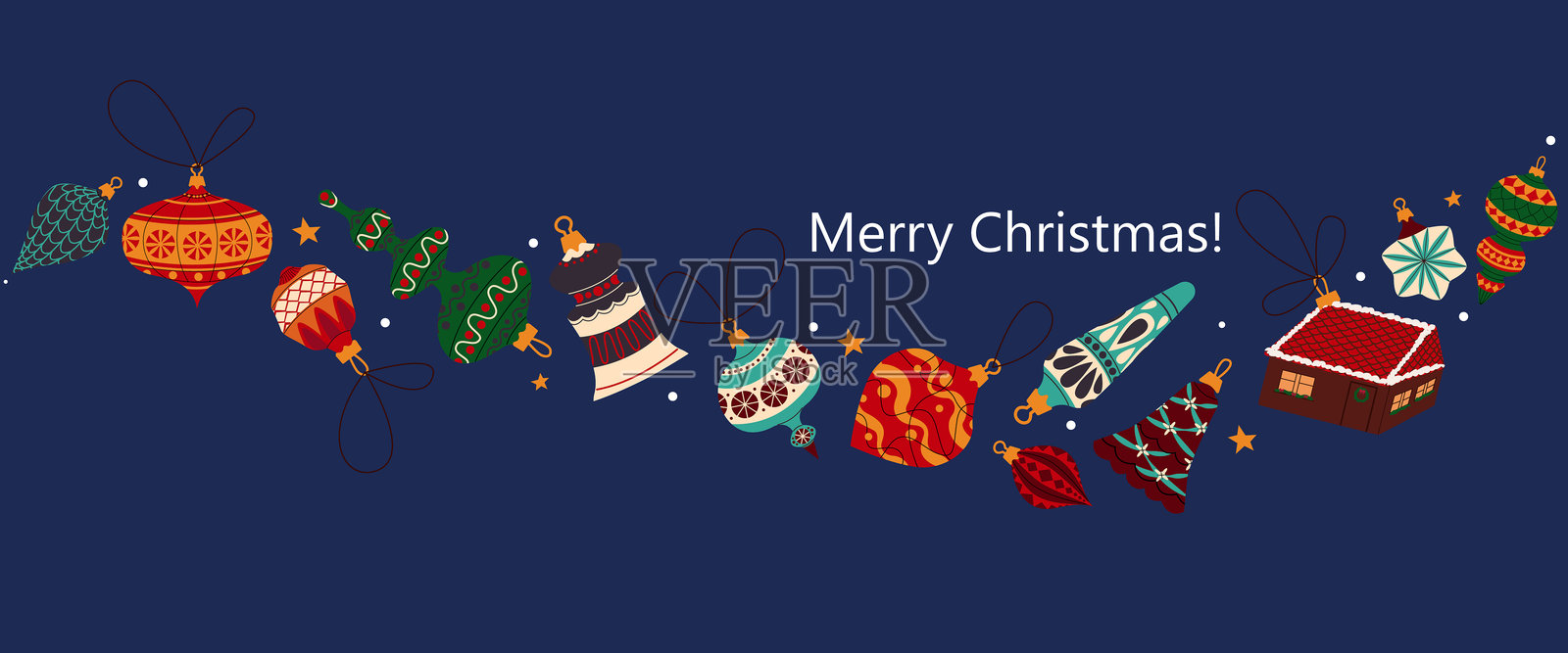 圣诞背景，带有新年装饰和可爱的装饰球插画图片素材