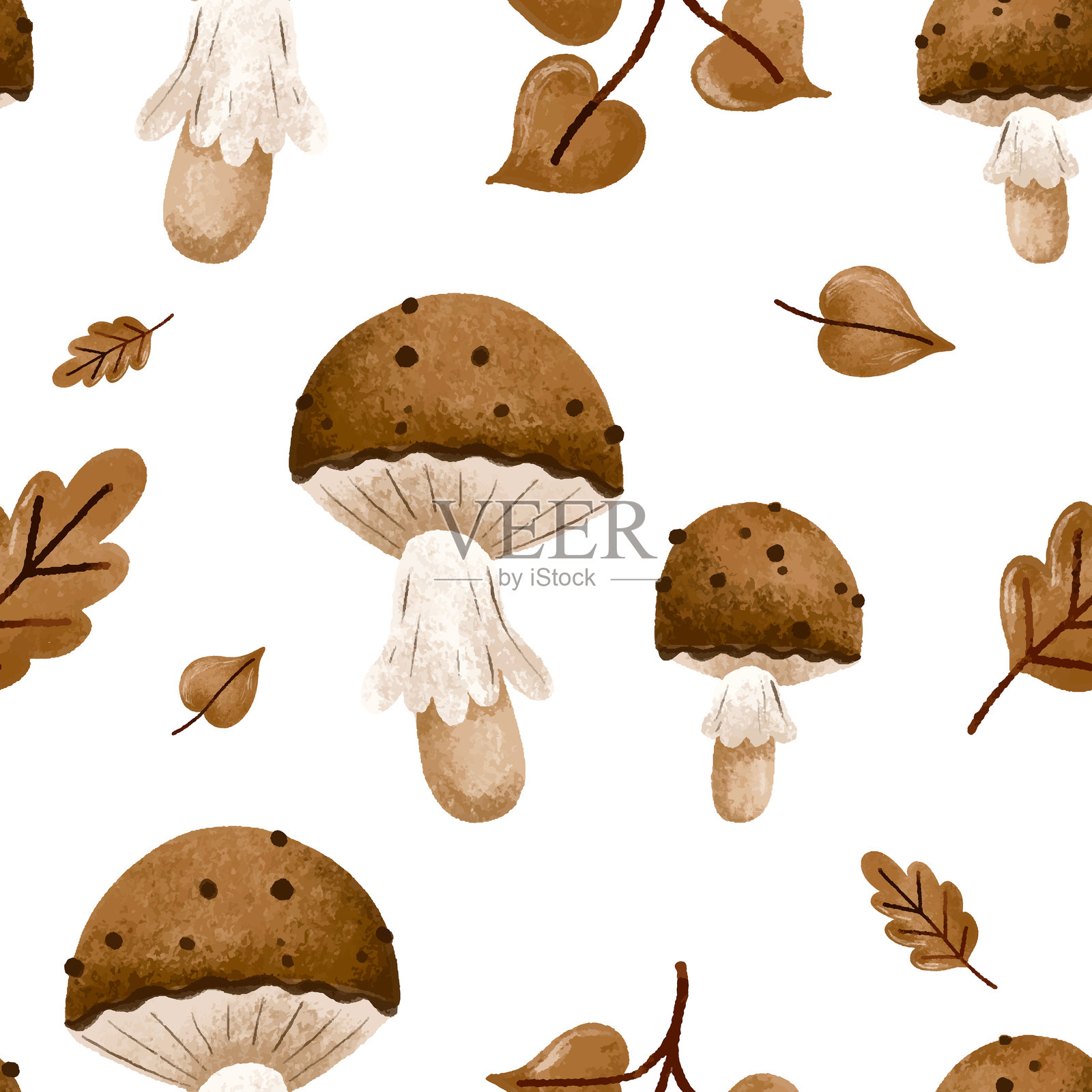 秋季舒适的森林蘑菇无缝图案。手绘秋季孤立背景。九月纺织品设计。十一月感恩节插画图片素材
