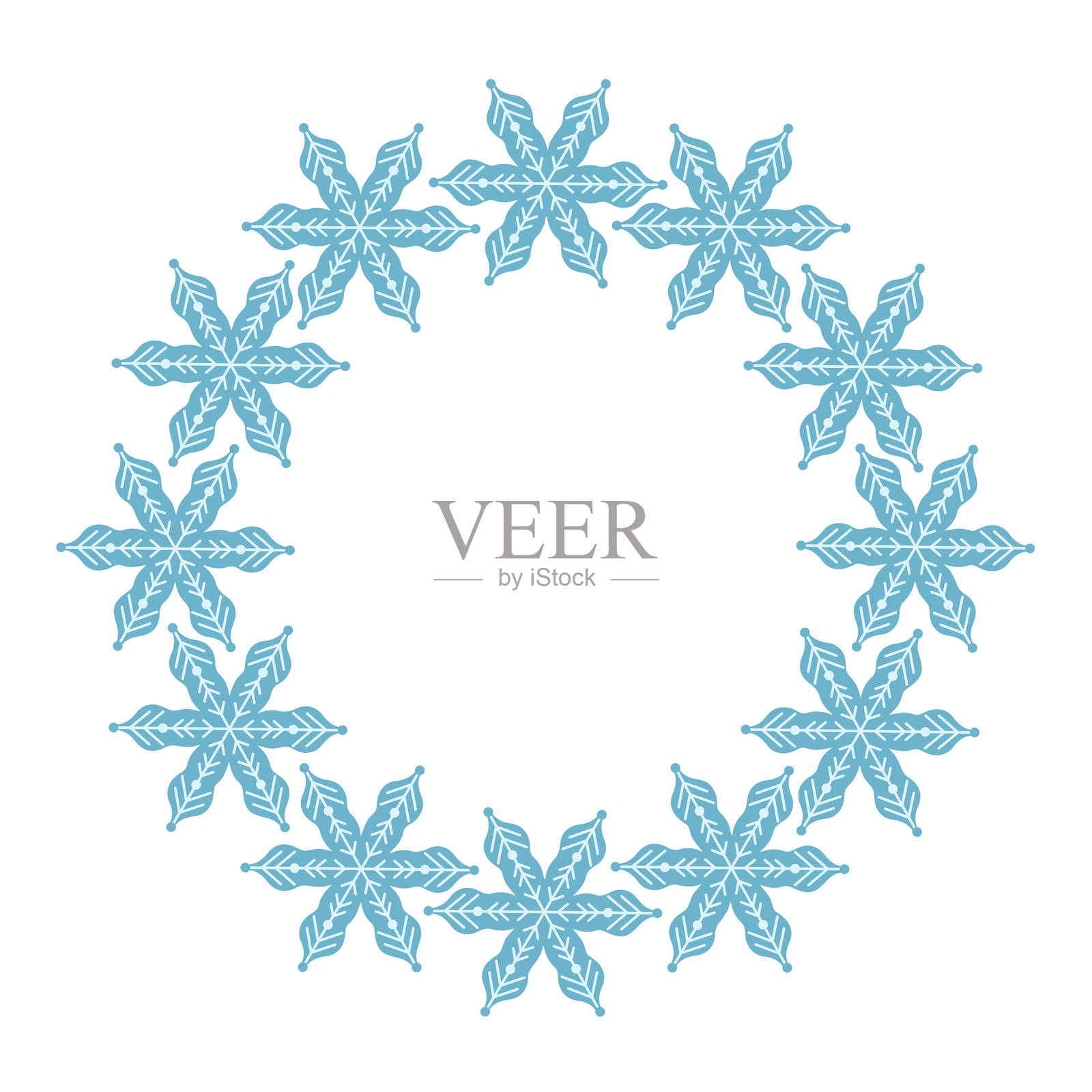 优雅的蓝色雪花花环，在白色背景上孤立。插画图片素材