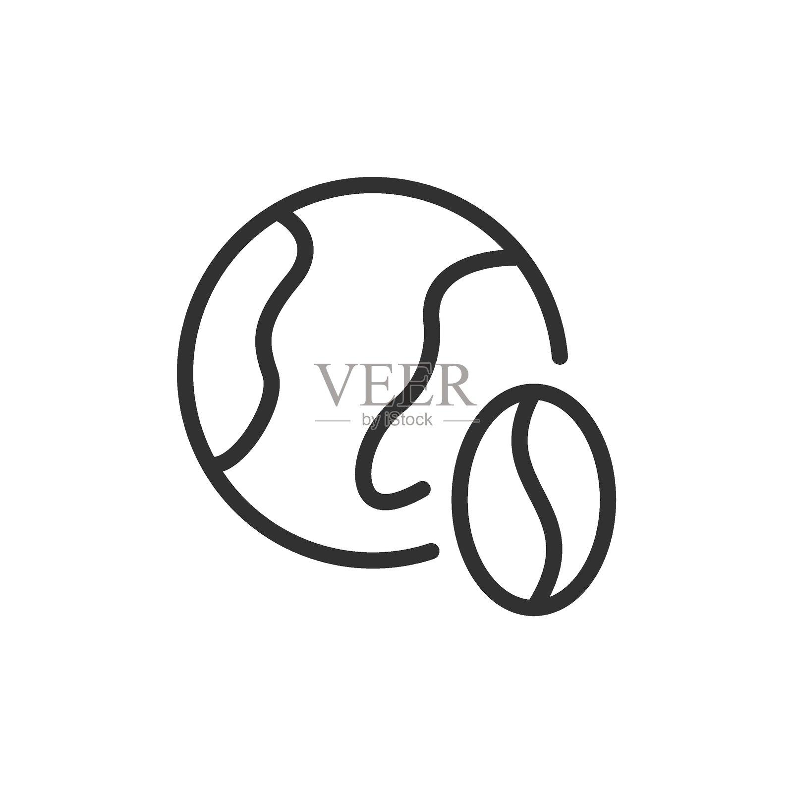 咖啡豆和地球，线性图标。全球咖啡贸易与文化。可编辑描边的线条。插画图片素材