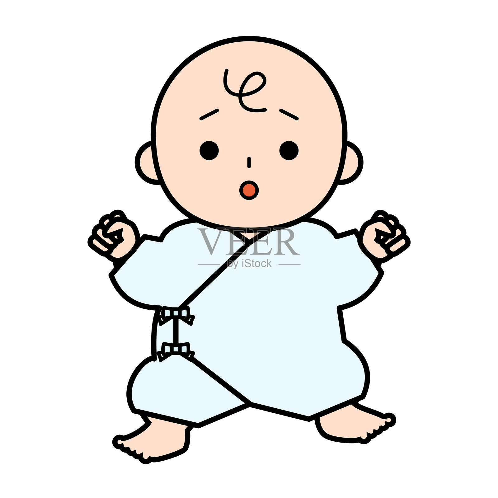 一个穿着内衣、表情烦恼的婴儿插画图片素材