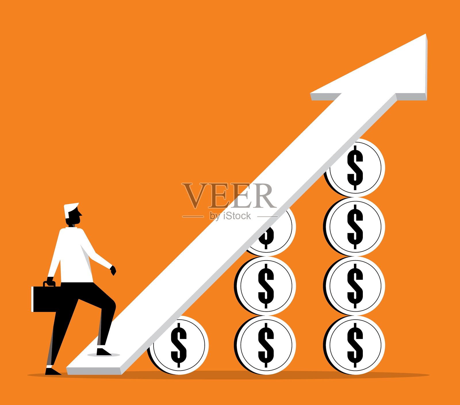 女商人在金钱阶梯上插画图片素材