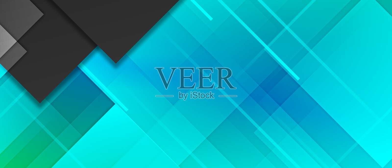 抽象的多边形几何横幅，带有黑色和蓝色三角形图案插画图片素材