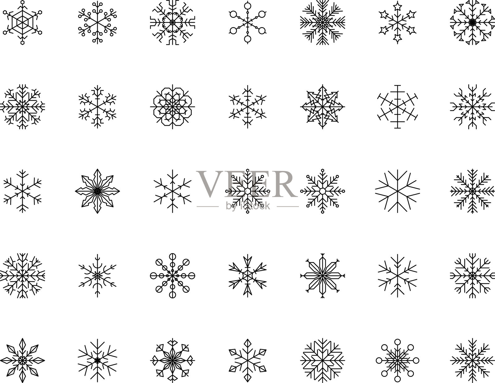 雪花 冰冻 冬季 细线 轮廓 图标。雪花 细线 图标集。雪花 简约插画插画图片素材