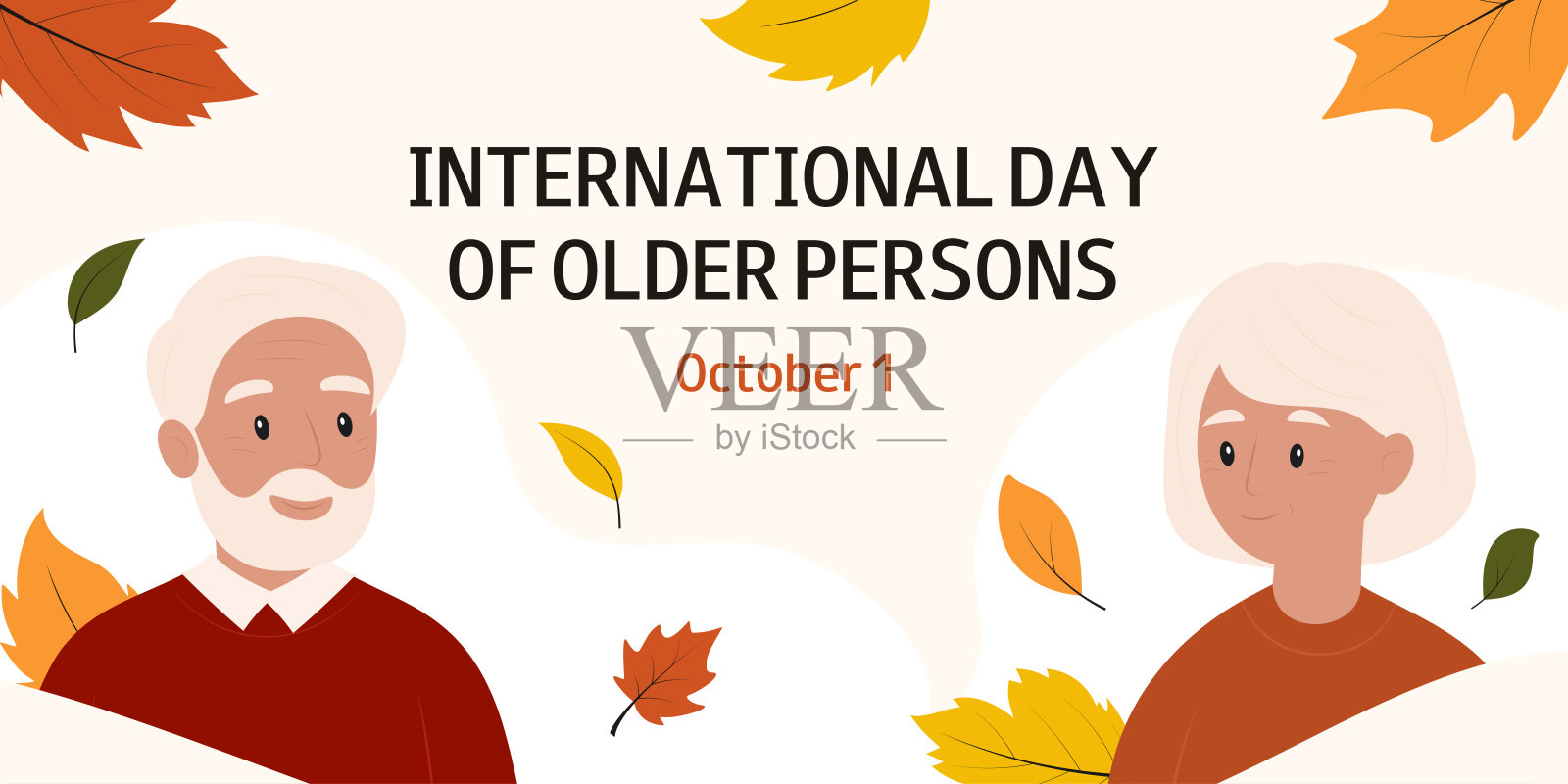 老年夫妇，一男一女。国际老年人日。10月1日。插画图片素材