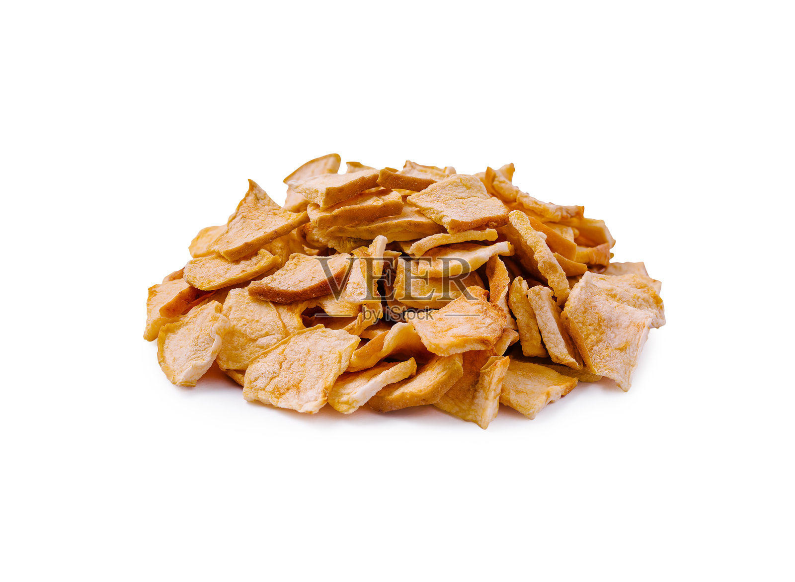 白底苹果干片，健康零食，天然水果脆片，有机食品照片摄影图片