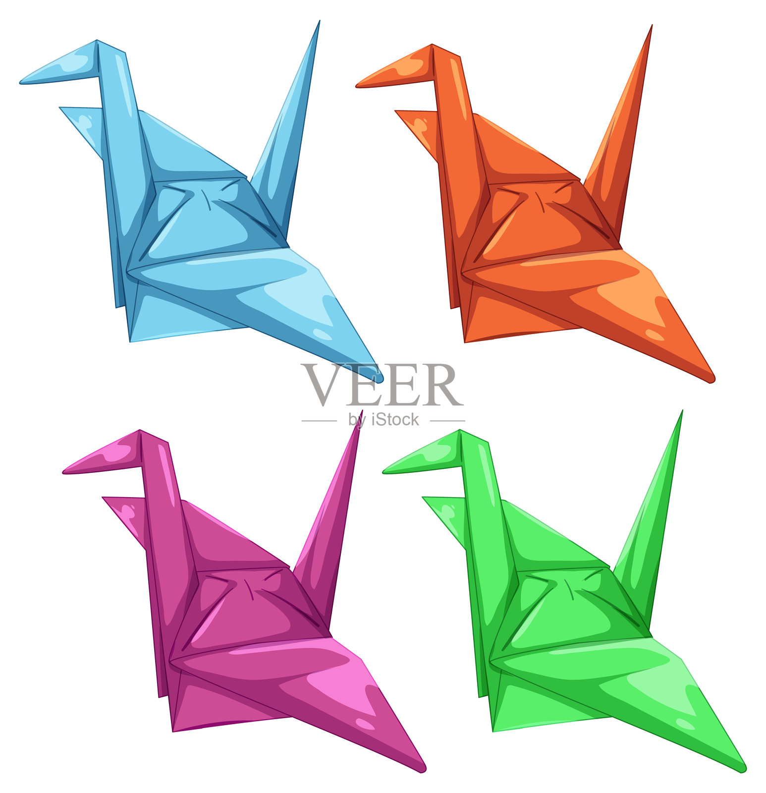 矢量插画风格的彩色折纸鹤套装插画图片素材