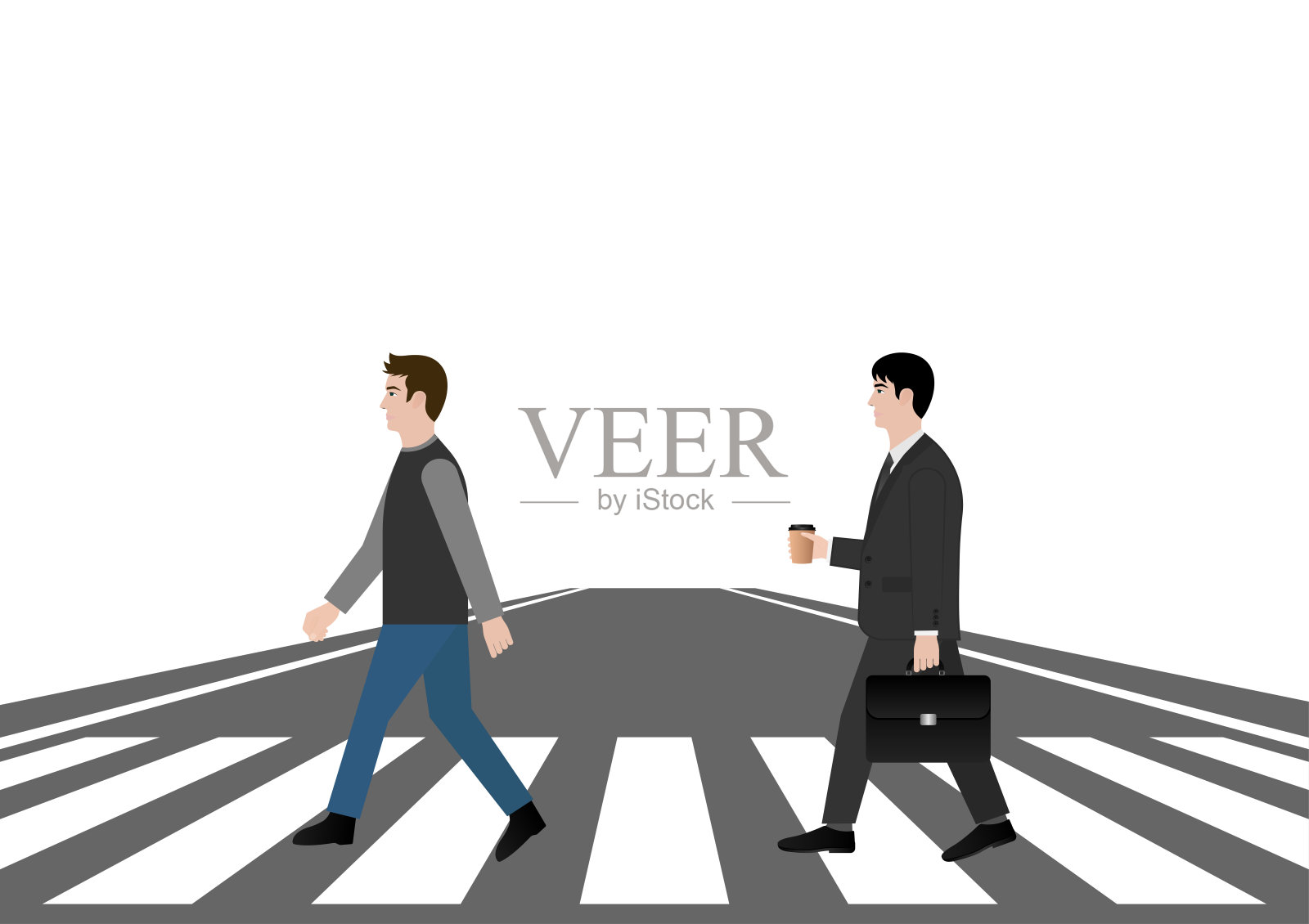 人们走在城市人行横道上。人行横道。行人过马路。斑马线。插画图片素材