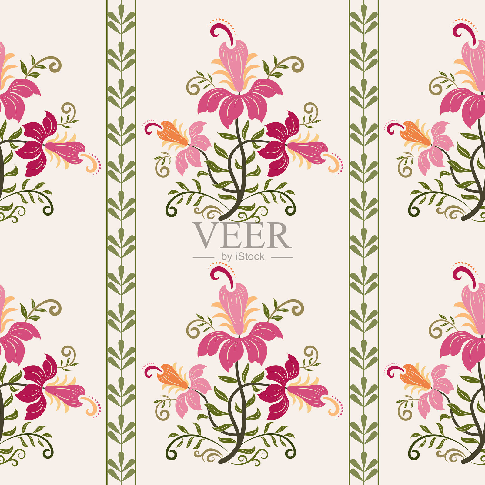 矢量手绘彩色几何花卉图案，非洲波西米亚佩斯利，带有花卉的无缝图案，用于织物、民族印度图案、纺织品、服装、包装纸、背景、横幅。插画图片素材