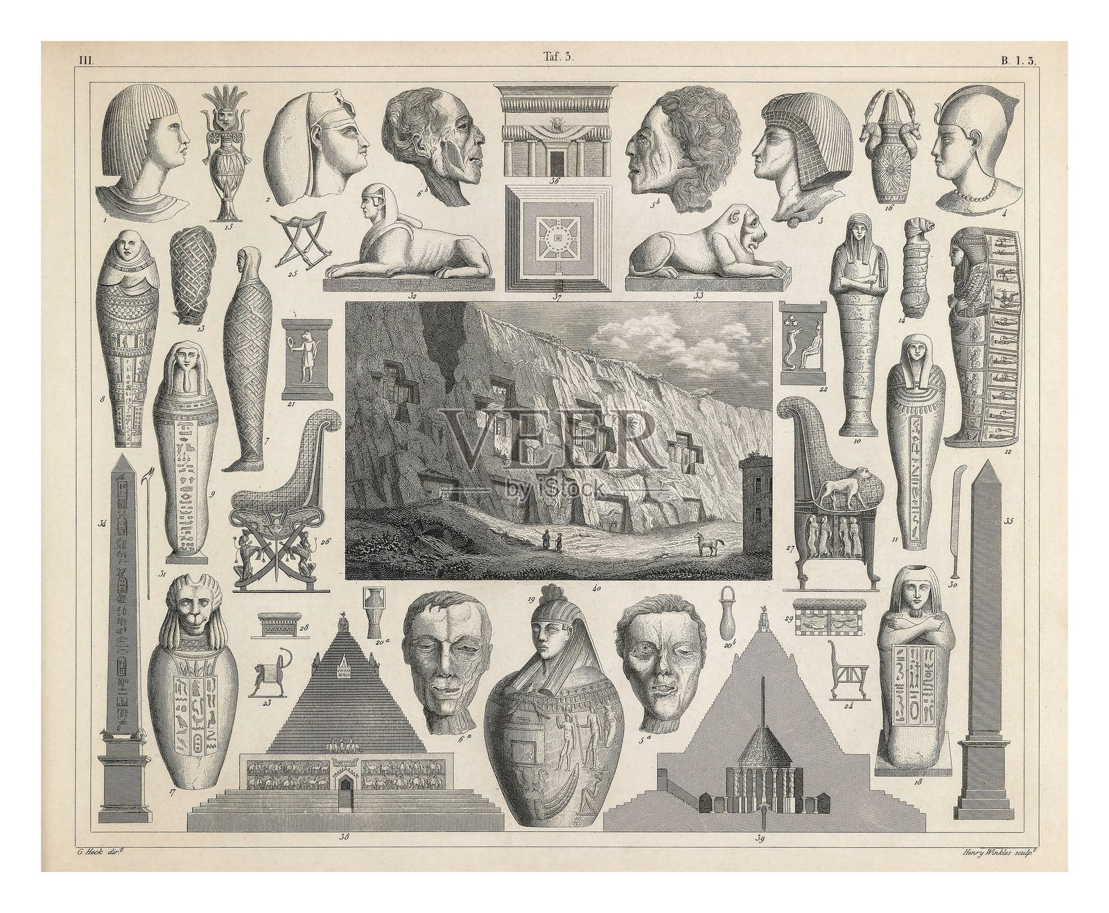 陵墓和葬礼物品，出版于1851年插画图片素材