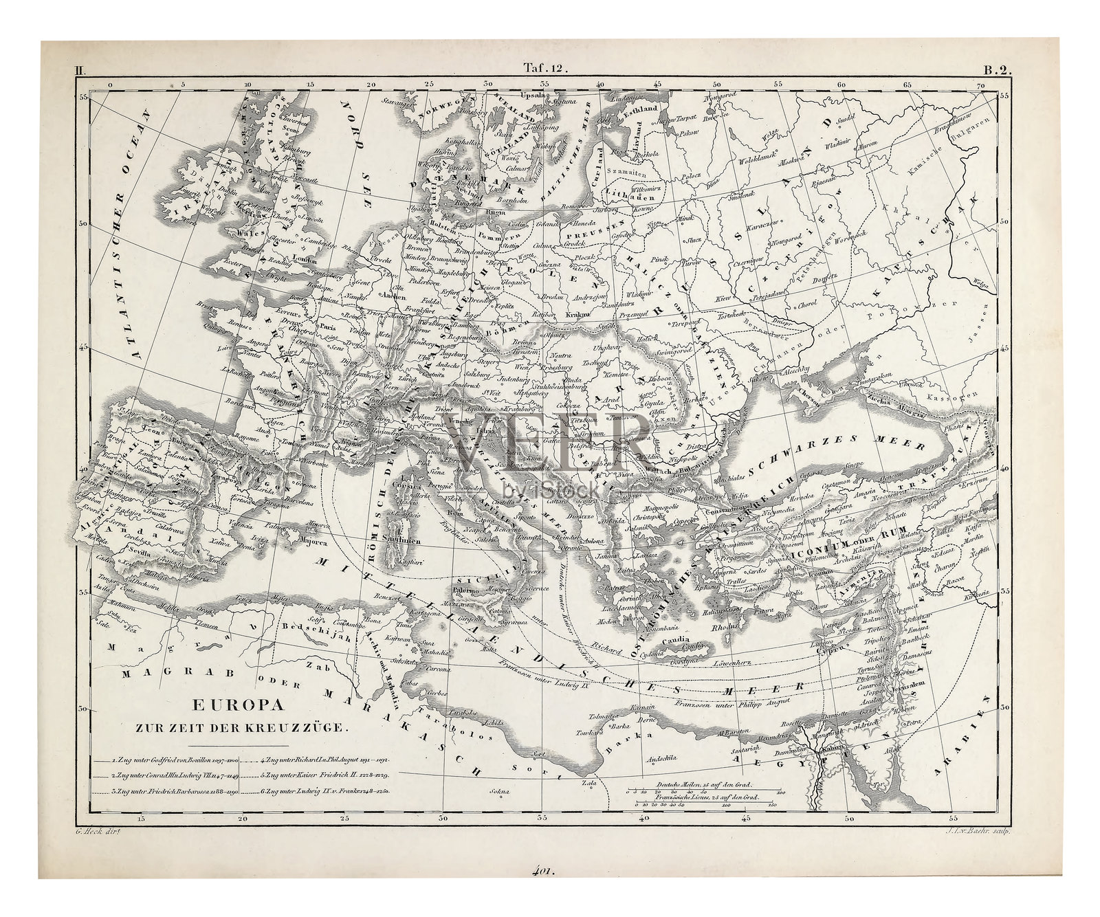 十字军东征时期的欧洲雕版古董插画，发表于1851年插画图片素材