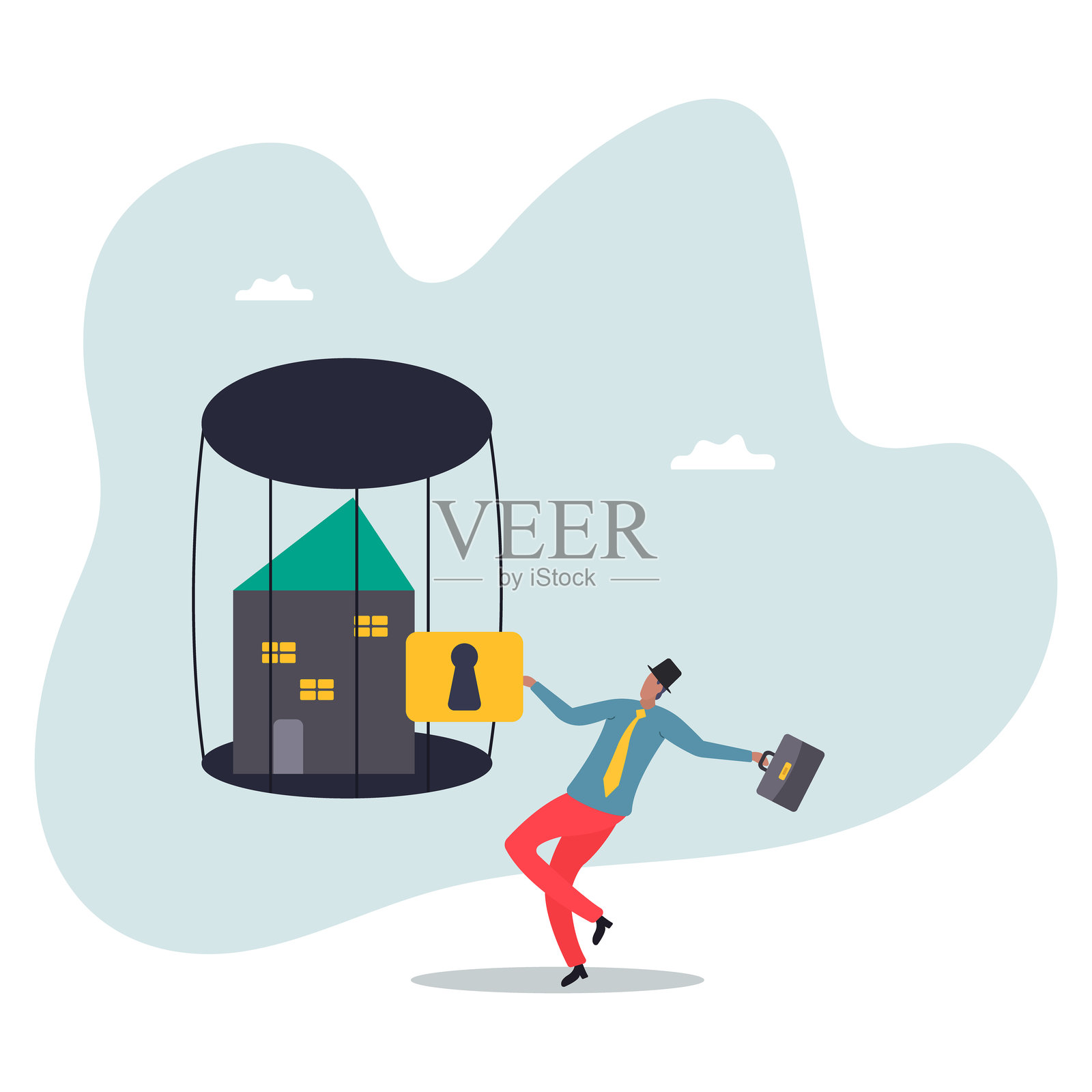 抵押贷款支付问题，经济危机中的住房债务，关于一个男人和他的人生。插画图片素材