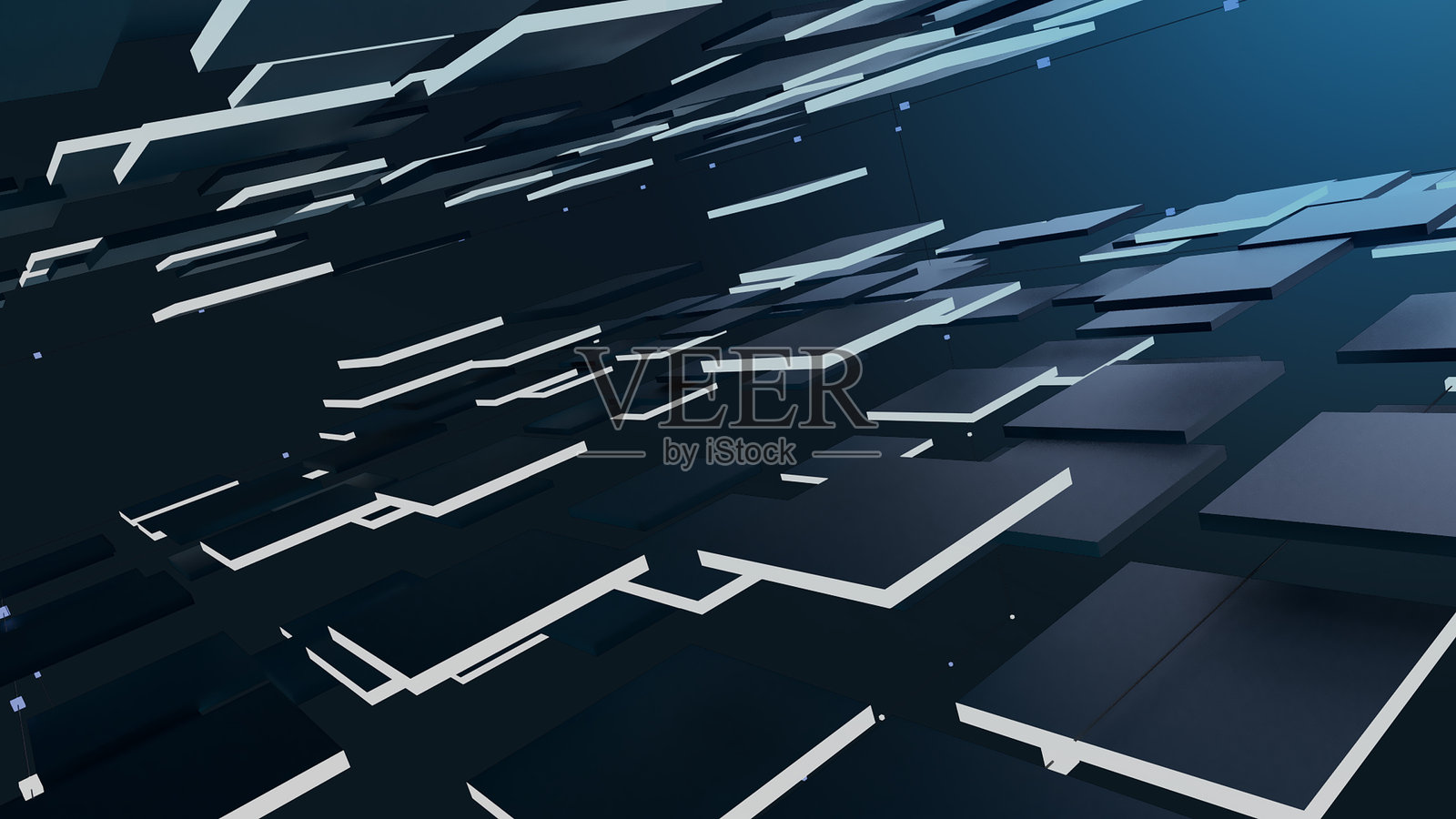 由方块组成的抽象世界，深蓝色调的3D概念照片摄影图片