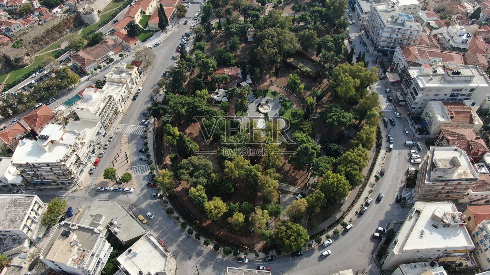 希腊希俄斯镇的鸟瞰图照片摄影图片