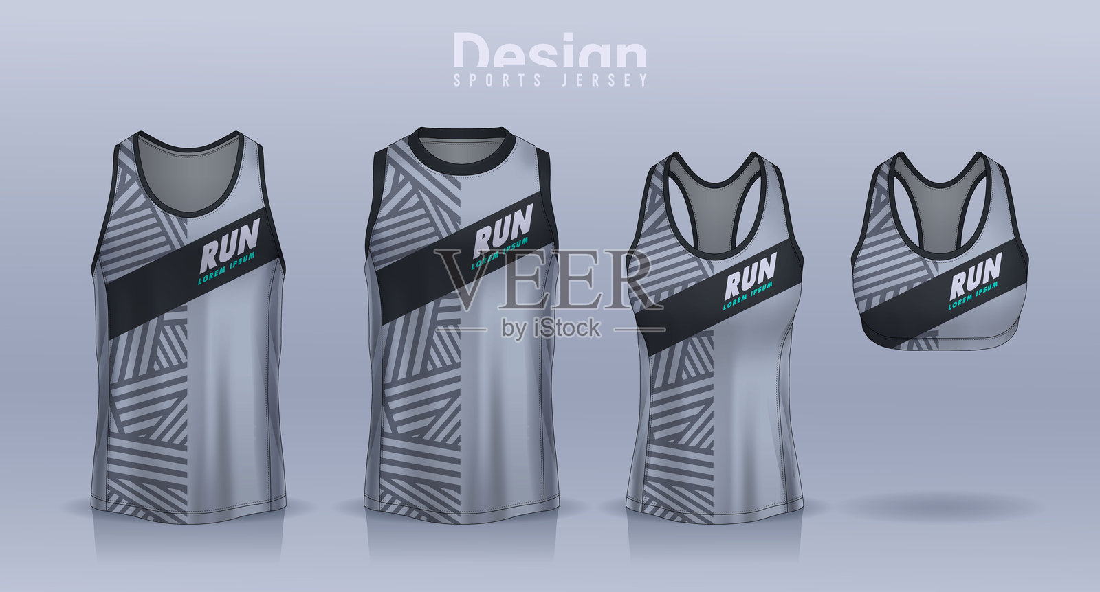 无袖运动服装设计模板，男女款运动背心模型，跑步背心，篮球背心。插画图片素材