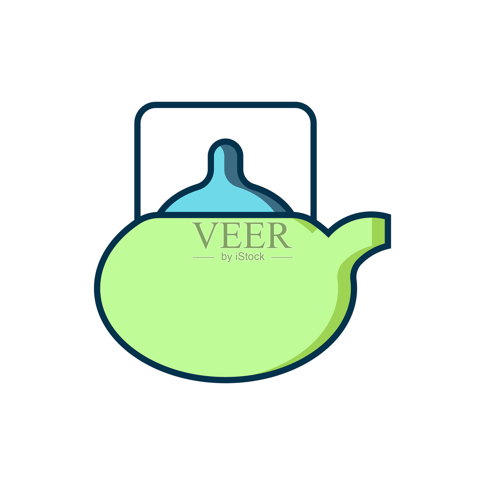 传统茶道图标，填充轮廓，孤立在白色背景上。茶壶与茶杯。带阴影的填充轮廓风格。矢量图插画图片素材