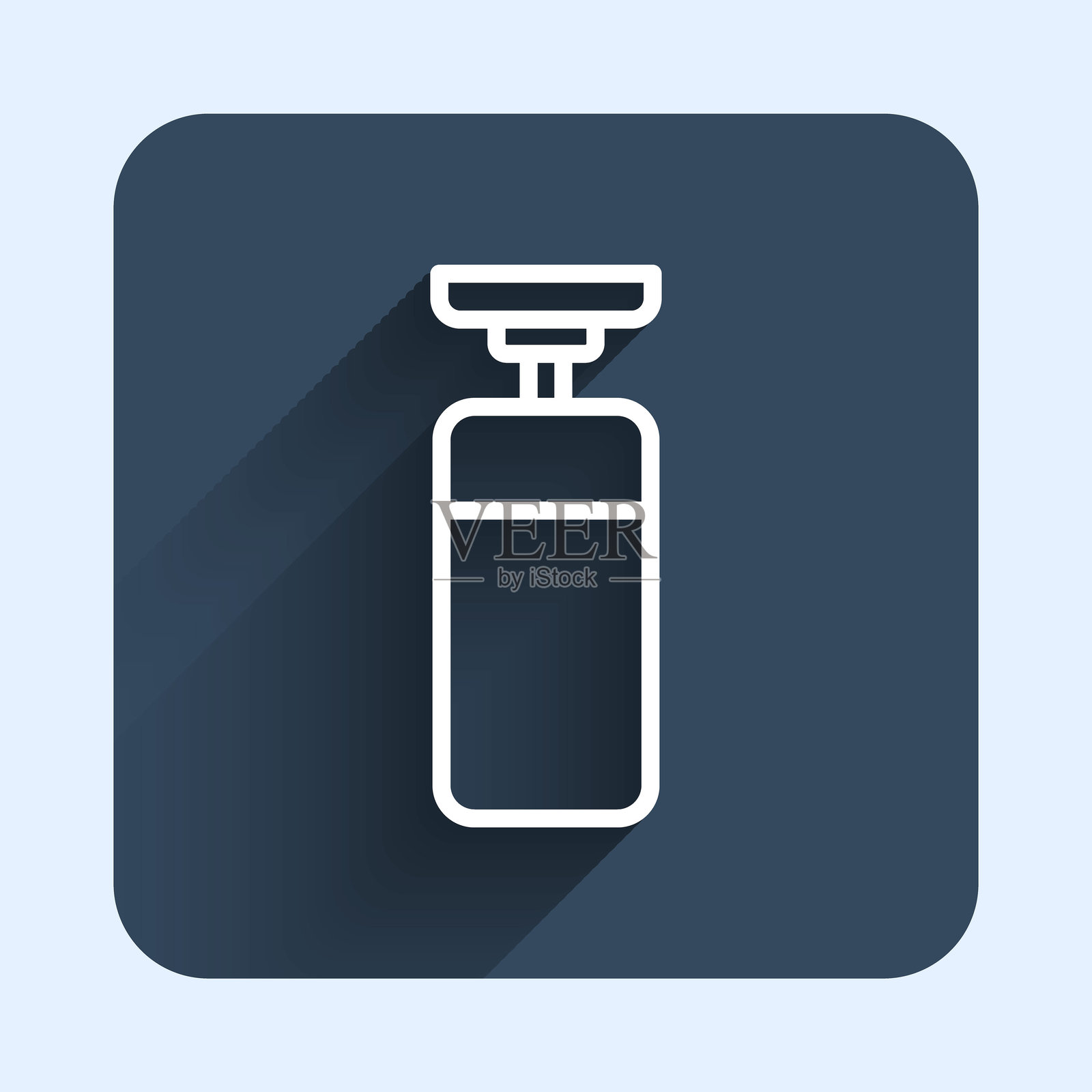 白色拳击沙袋线条图标，带有长长的阴影背景。蓝色方形按钮。矢量图示例文插画图片素材