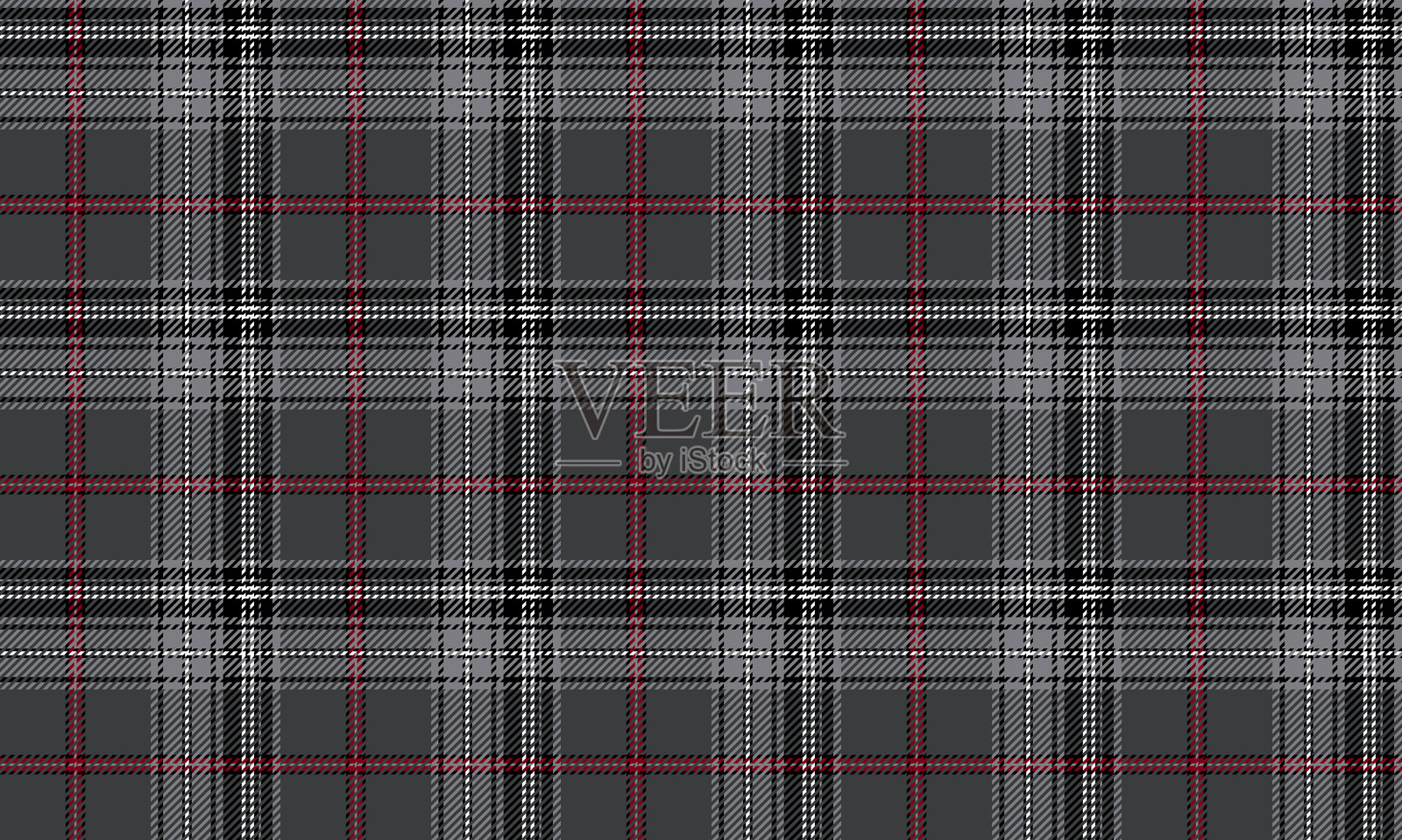 黑、灰、白、红四色格纹无缝矢量图。适用于服装、裙子、裤子、连衣裙和围裙。为任何时尚造型增添深度和风采。插画图片素材