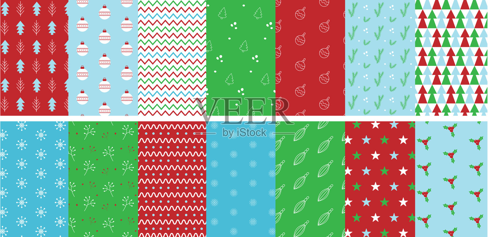 圣诞节图案集。A4尺寸印刷矢量背景。白色背景上的节日剪影元素。简约风格，斯堪的纳维亚设计内饰，明信片，背景，包装纸。插画图片素材