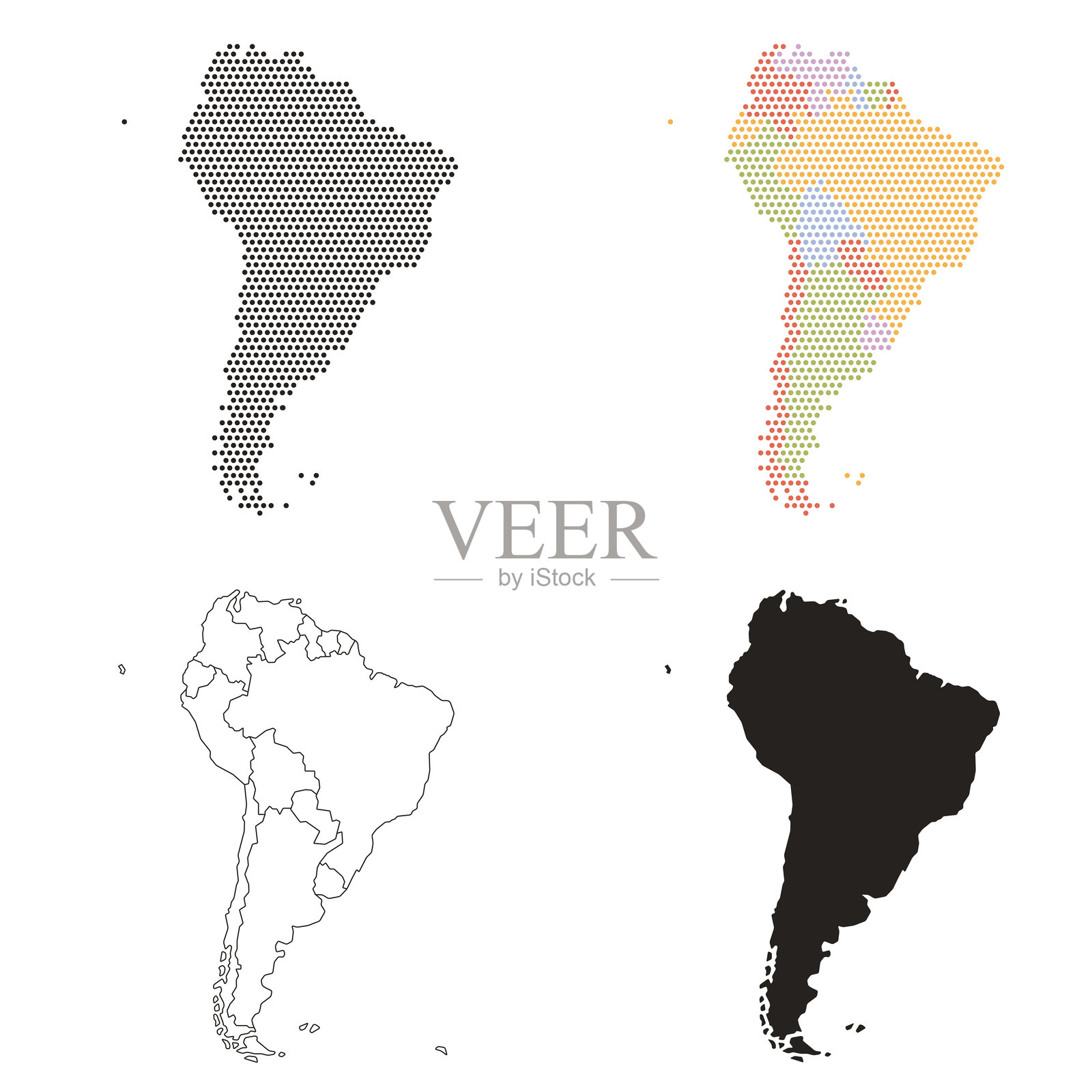 抽象的南美洲地图图形，黑色点缀于白色背景上插画图片素材