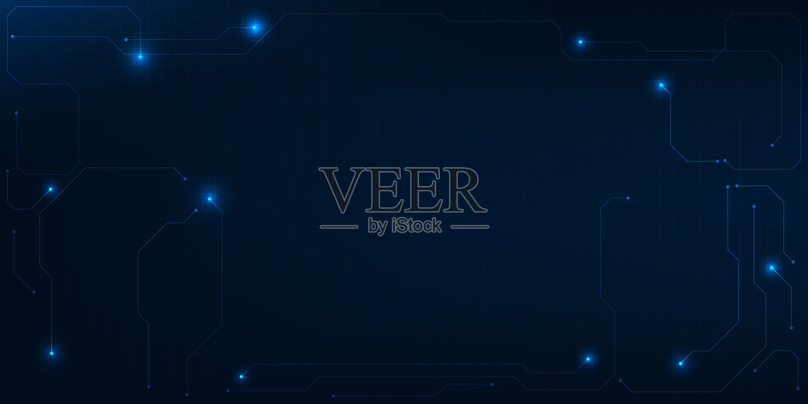 抽象蓝色未来科技矢量插画，带有复制空间布局和数字高科技电路图案，适用于产品广告和游戏艺术作品。插画图片素材