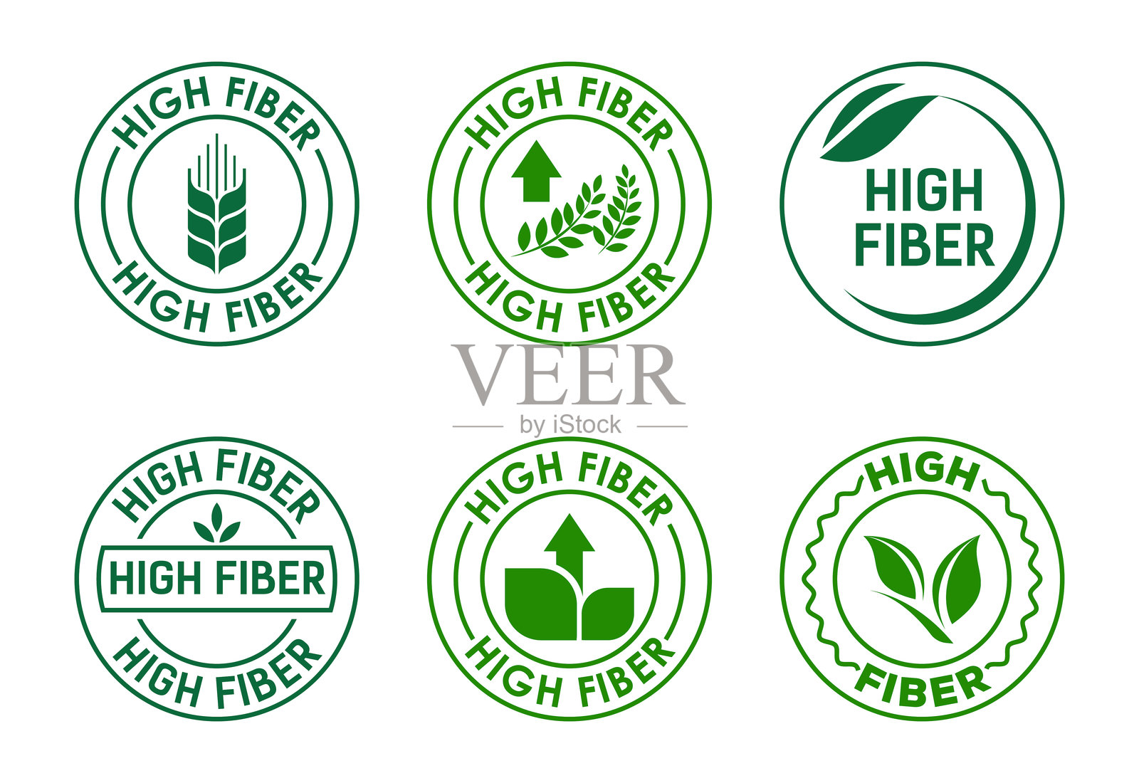高纤维标签套装，配有小麦和叶子矢量图插画图片素材