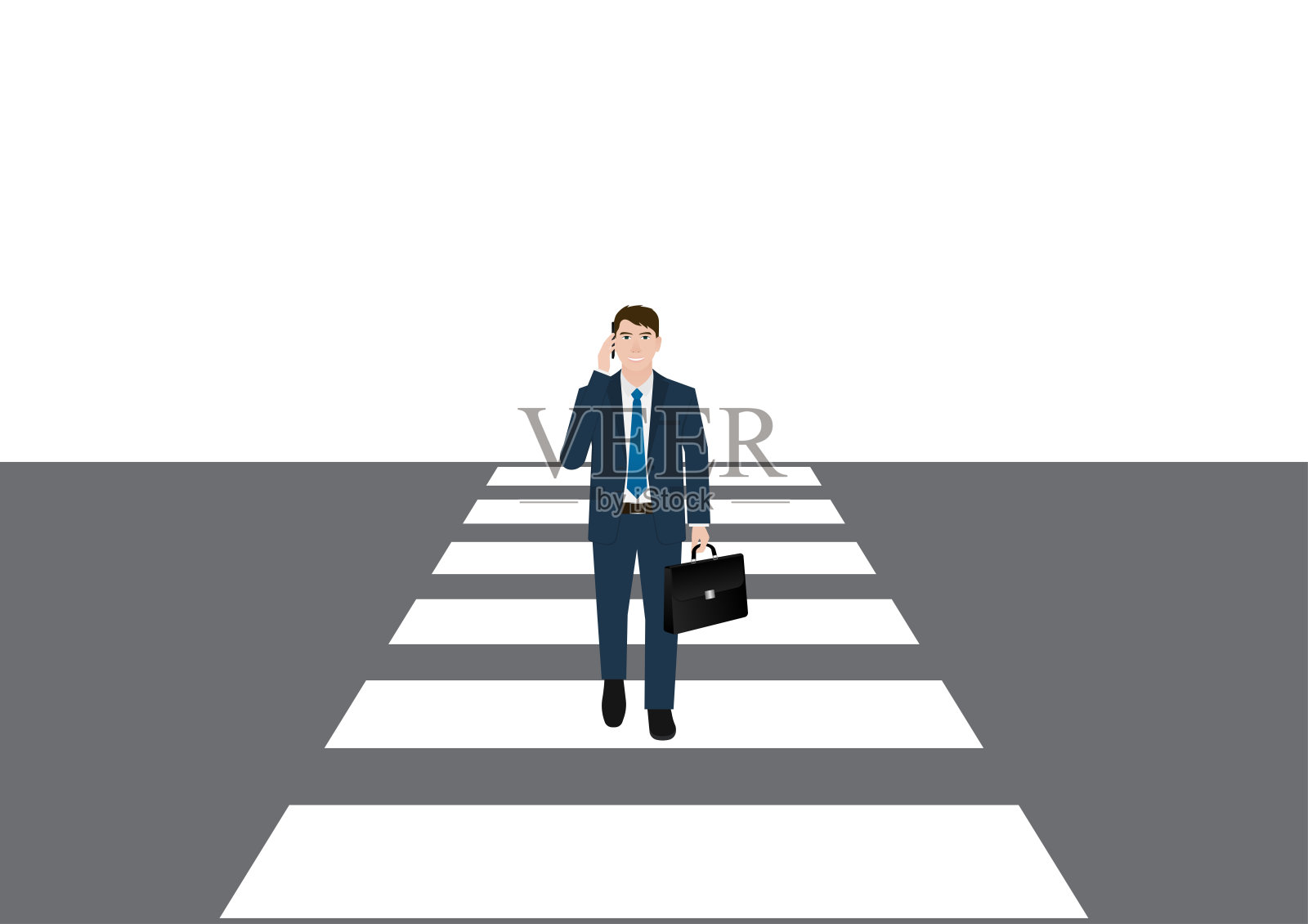 商人走在城市人行横道上。人行横道。行人过马路。斑马线。插画图片素材