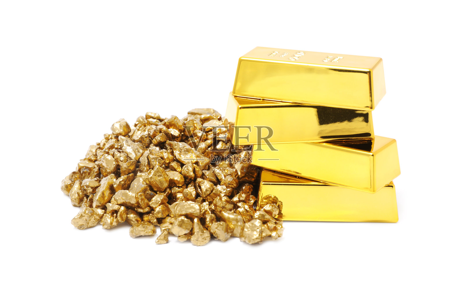 金块和金条，孤立在白色背景上照片摄影图片