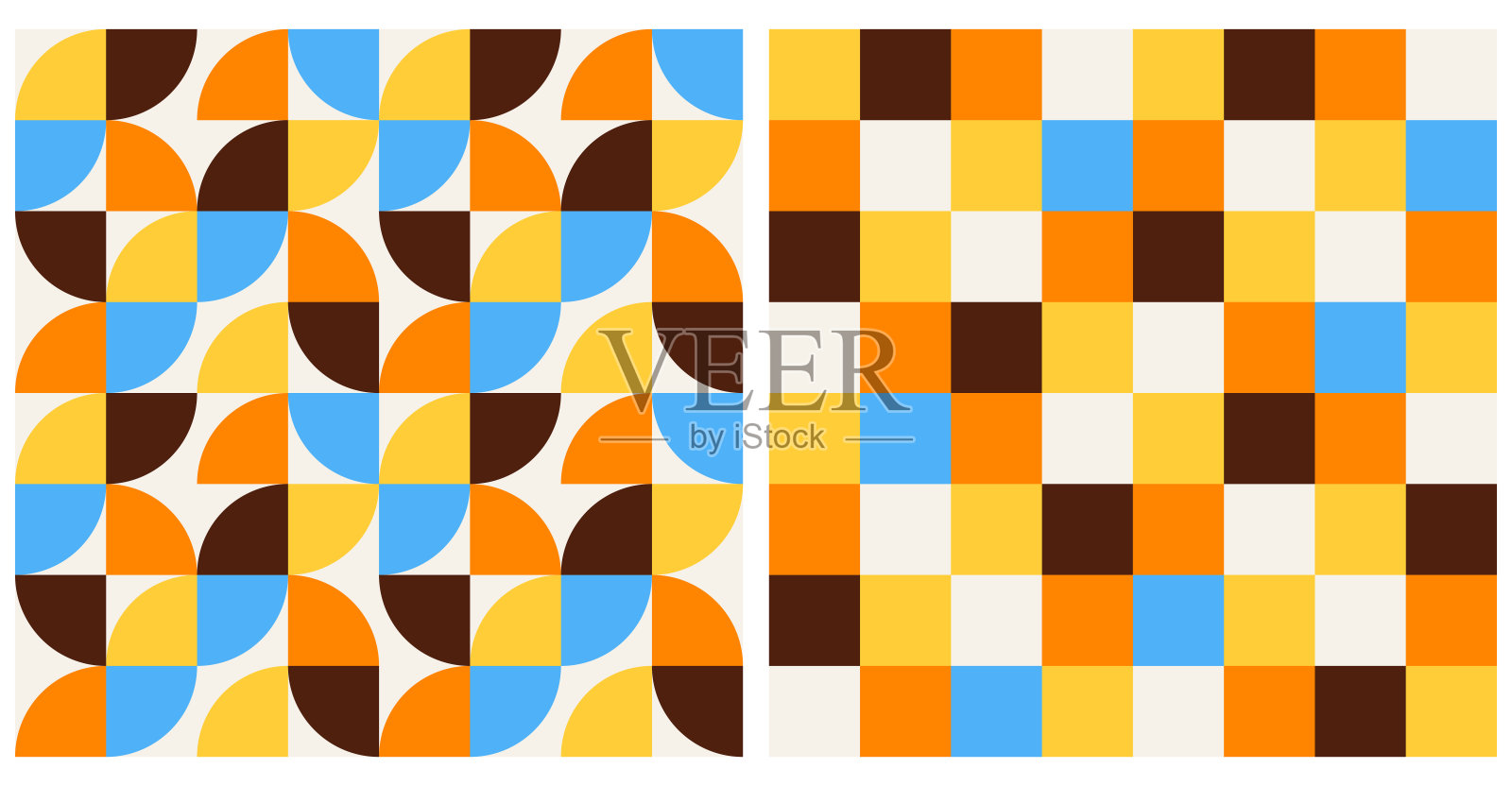 复古配色几何无缝矢量图案集插画图片素材