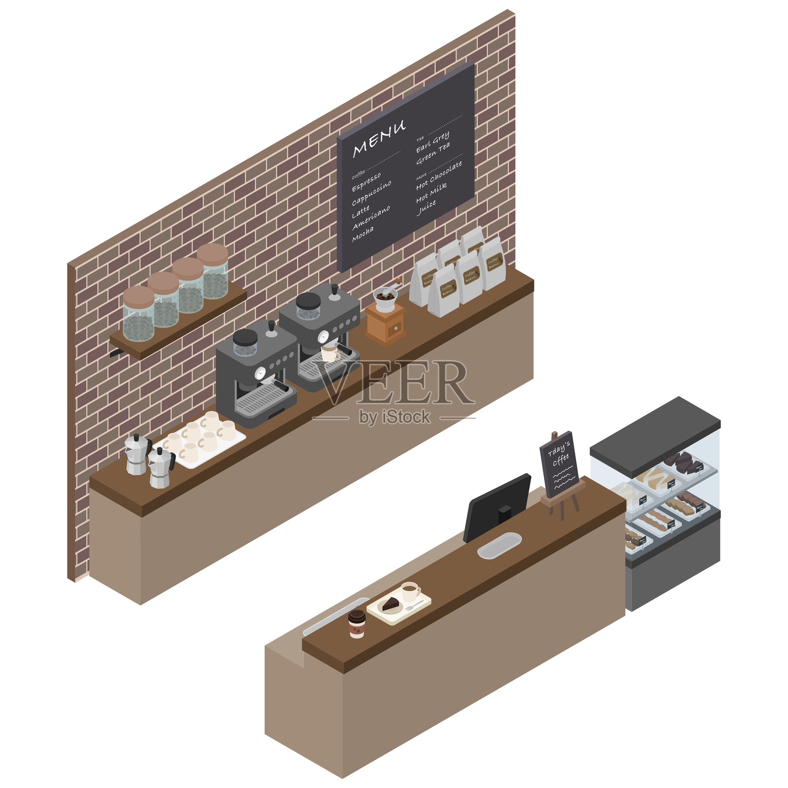 咖啡馆柜台插画图片素材