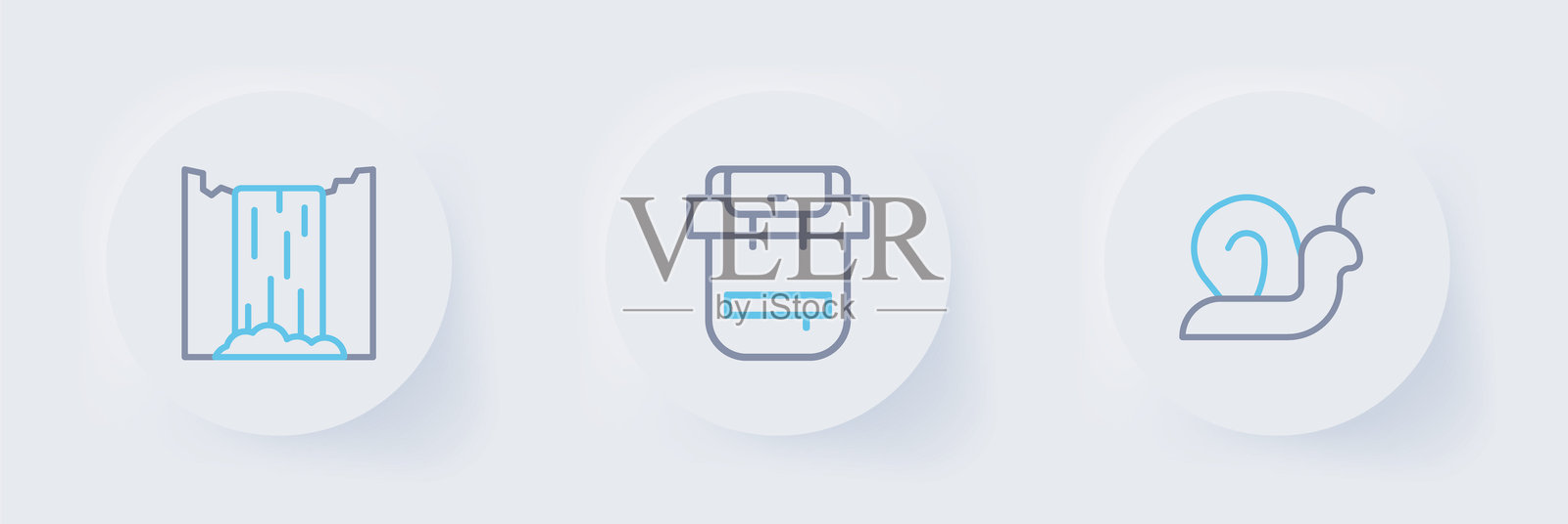 套索蜗牛、登山背包和瀑布图标。矢量图插画图片素材