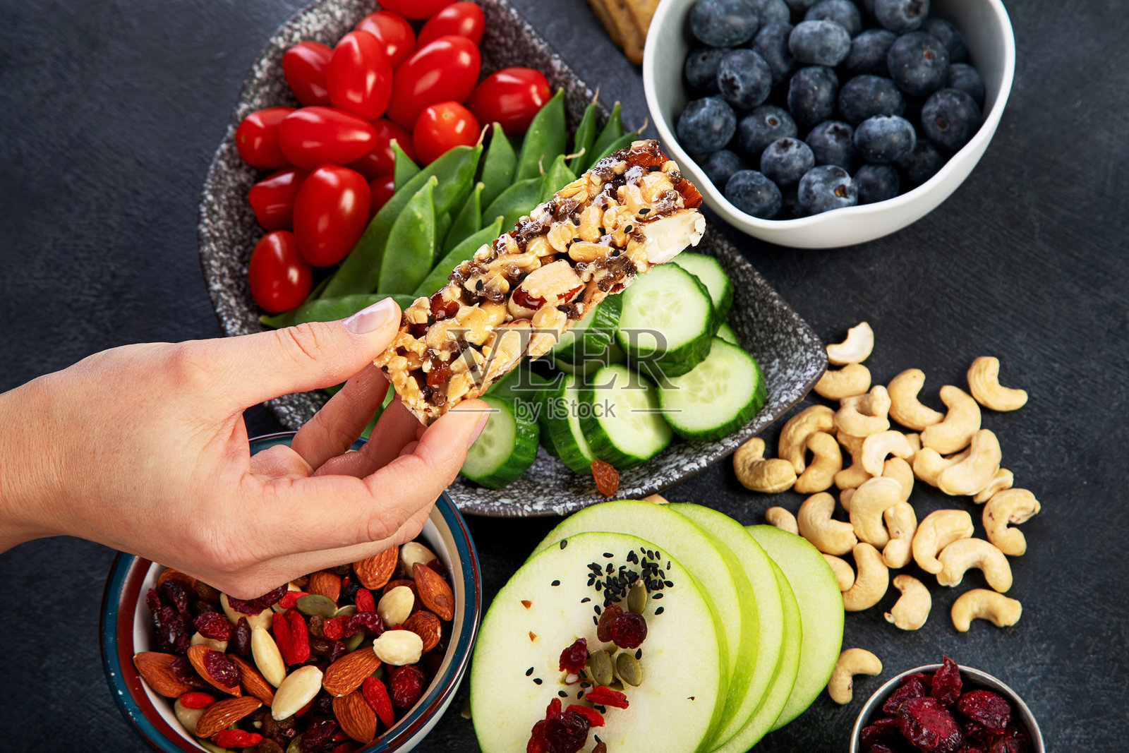 健康零食概念。健康的生活方式。照片摄影图片