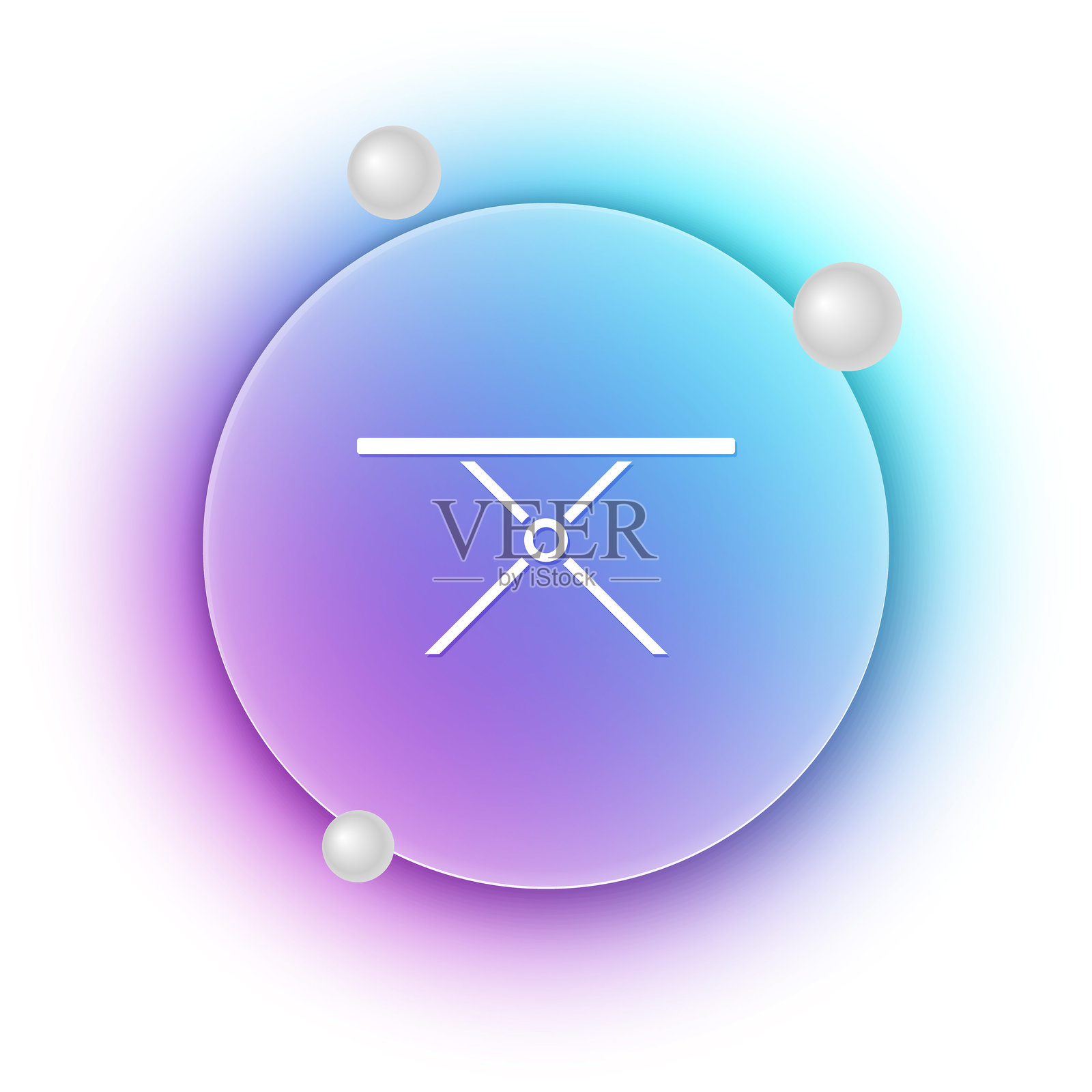 白色熨斗图标，孤立在白色背景上。蒸汽熨斗。蓝色和紫色渐变圆形背景。矢量图插画图片素材