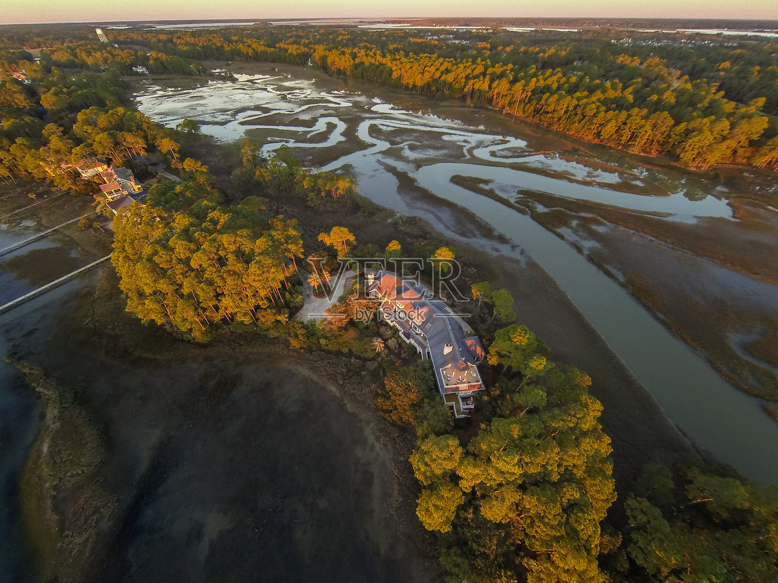 南卡罗来纳州基亚瓦岛的鸟瞰图照片摄影图片