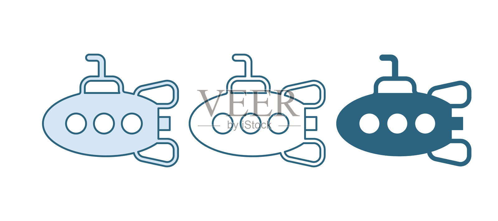 蓝色的潜水艇玩具图标，孤立在白色背景上。矢量图示向量插画图片素材