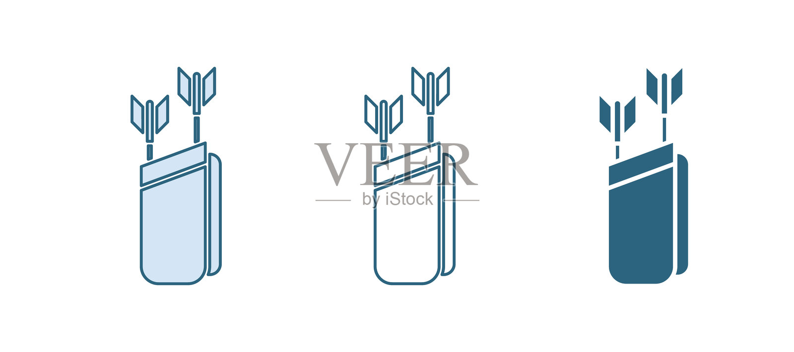 带箭的蓝色箭袋图标，孤立在白色背景上。矢量图插画图片素材