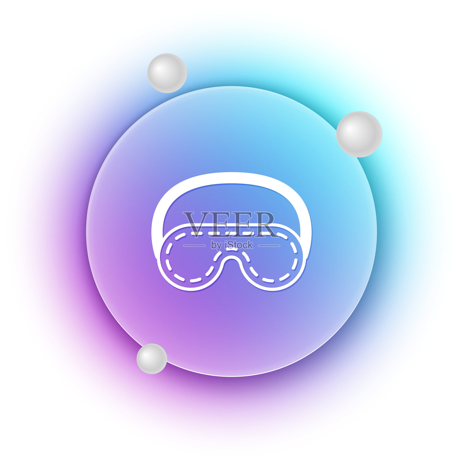 白色眼睛的睡眠眼罩图标，孤立在白色背景上。蓝色和紫色渐变圆形背景。矢量图插画图片素材