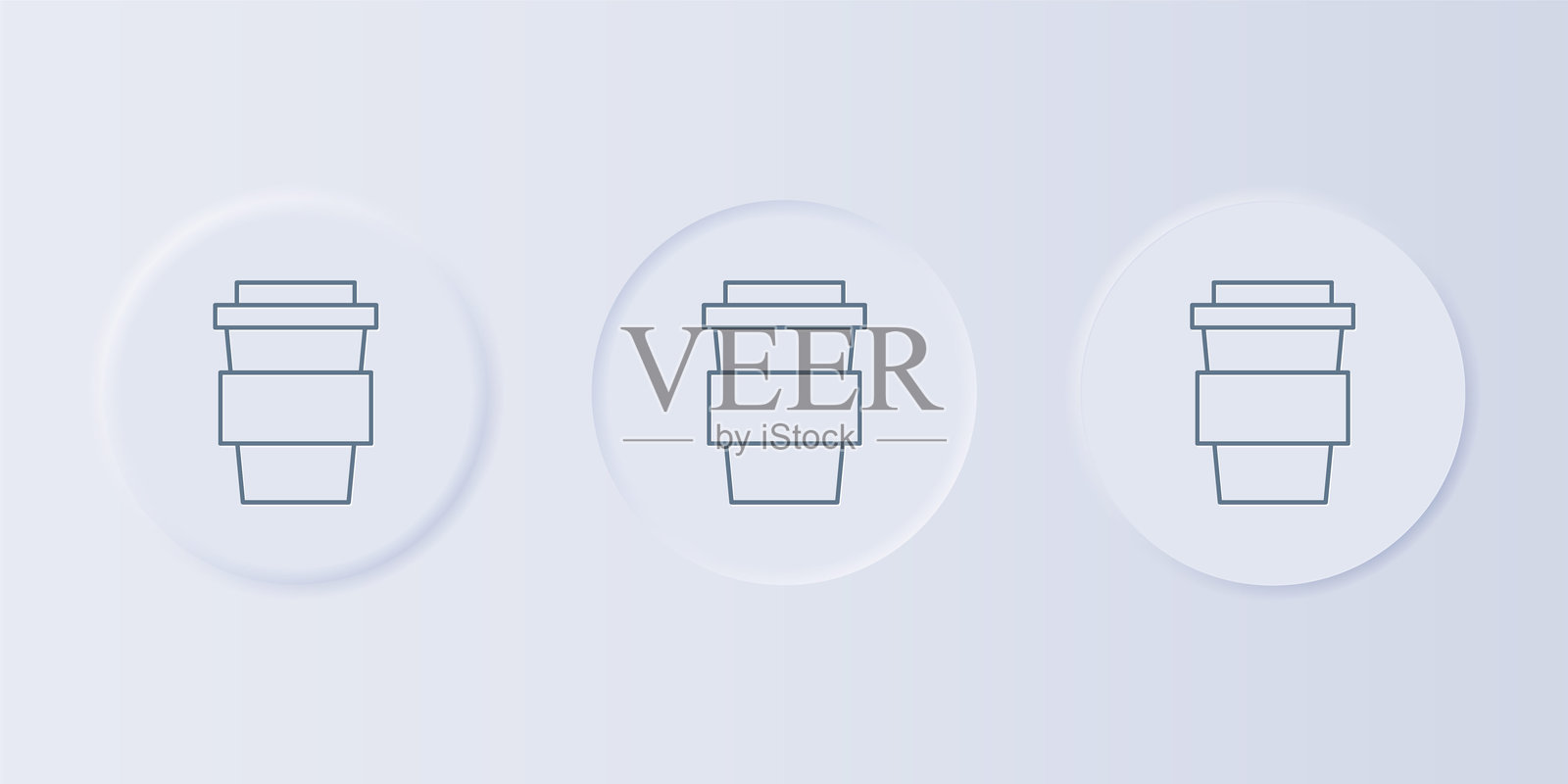 灰色外带咖啡杯图标，孤立在灰色背景上。图标集在方形按钮中。矢量图插画图片素材