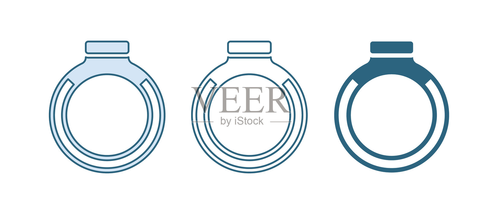 蓝色金色戒指图标，孤立在白色背景上。矢量图插画图片素材