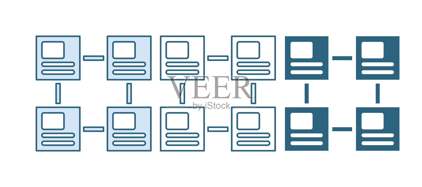蓝色商务层级组织结构图信息图表图标，孤立在白色背景上。企业组织结构图形元素。矢量图插画图片素材