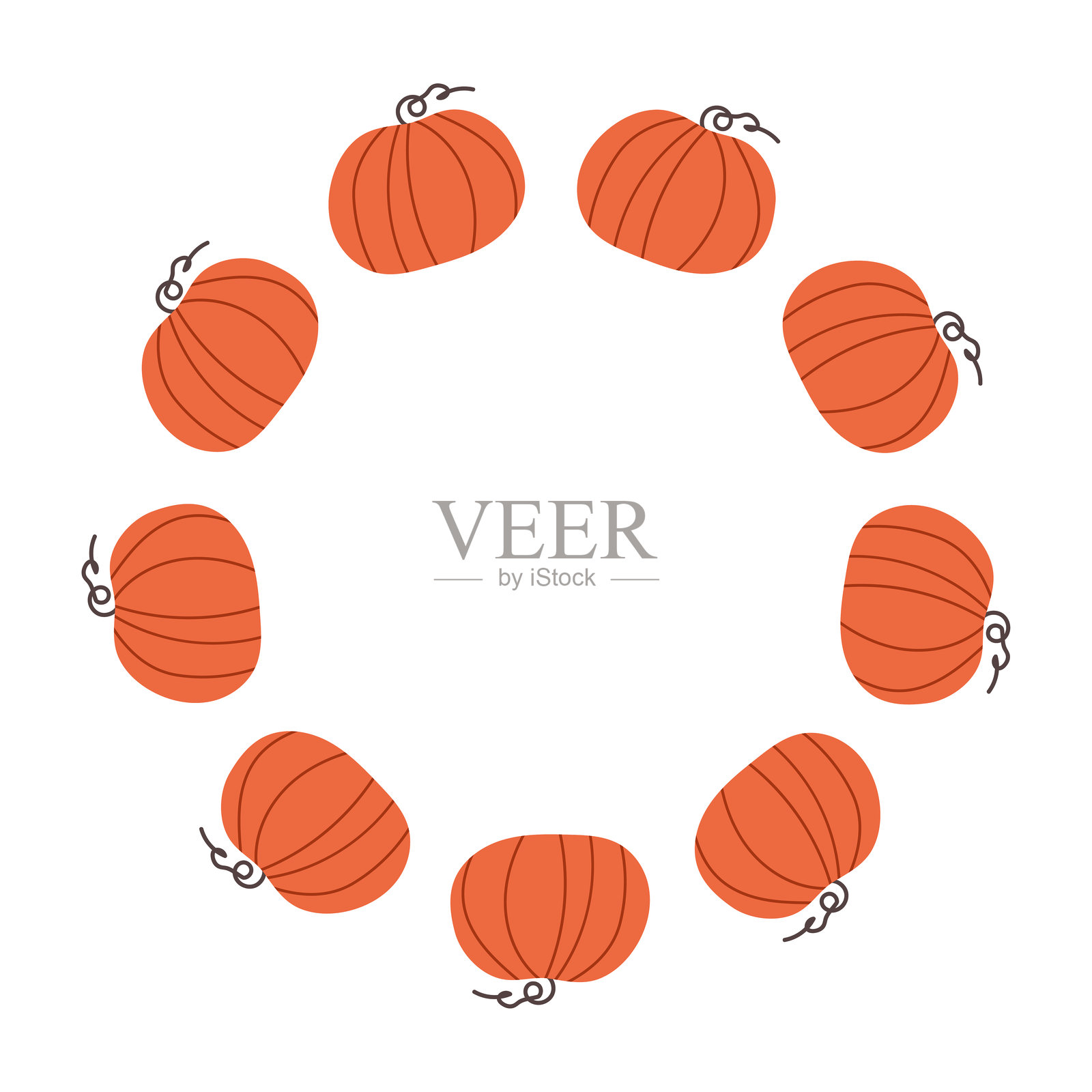 秋季感恩节万圣节花环，圆形边框，橙色南瓜 2插画图片素材